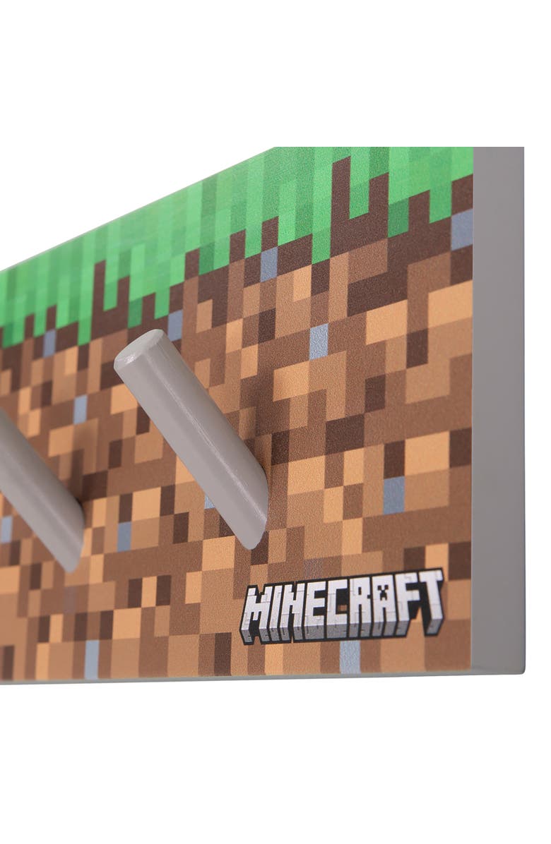MINECRAFT Wooden Coat Rack Wallmounted With 4 Peg Hooks, Pixel Design, Alternate, color, Multicolored