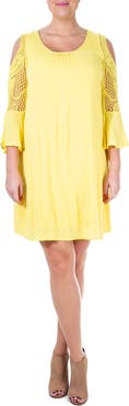 Nina Leonard Crochet Cold Shoulder Long Sleeve Dress