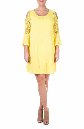 Nina Leonard Crochet Cold Shoulder Long Sleeve Dress