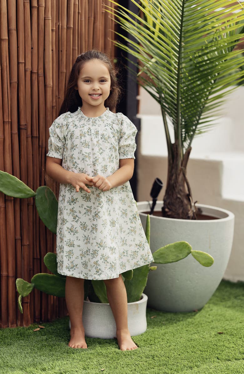 Manière Kids
 Smocked Trim Cotton Blend Dress, Alternate, color, White