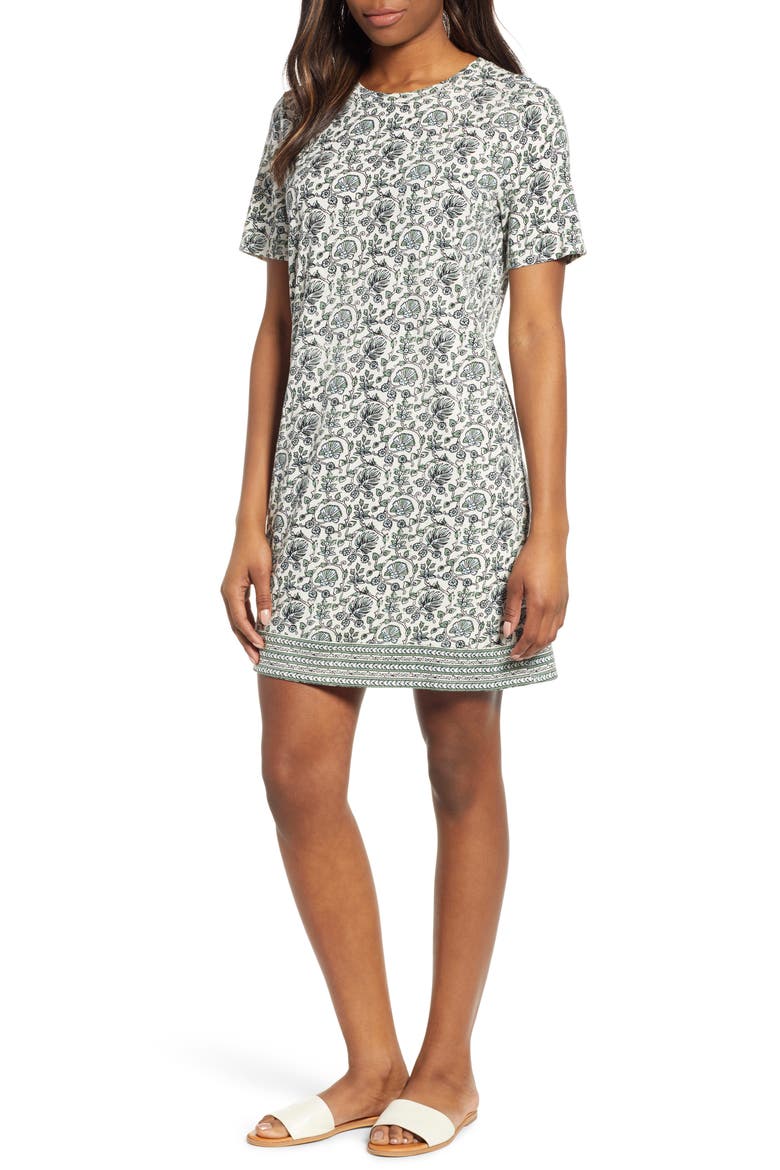 Woodblock T-Shirt Dress, Main, color, GREEN MULTI