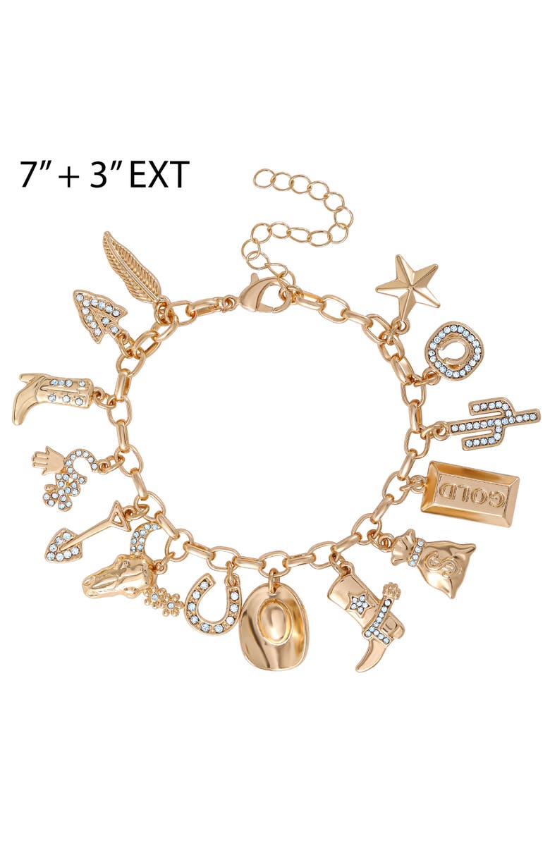 Jessica Simpson Gold-Tone Mixed Charm Toggle Bracelet, Alternate, color, Gold