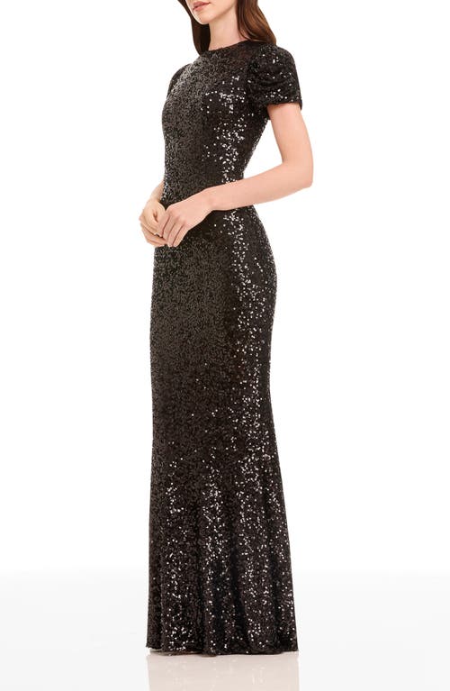 Dress The Population Kenzie Sequin Short Sleeve Mermaid Gown In Black