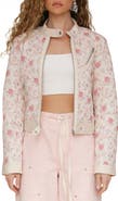 Avec Les Filles Floral Quilted Faux-Ever Leather™ Trim Crop Moto Jacket