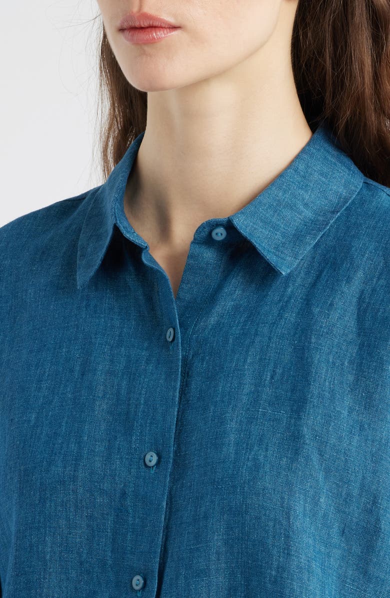 Eileen Fisher Linen Elbow Sleeve Button-Up Shirt, Alternate, color, River