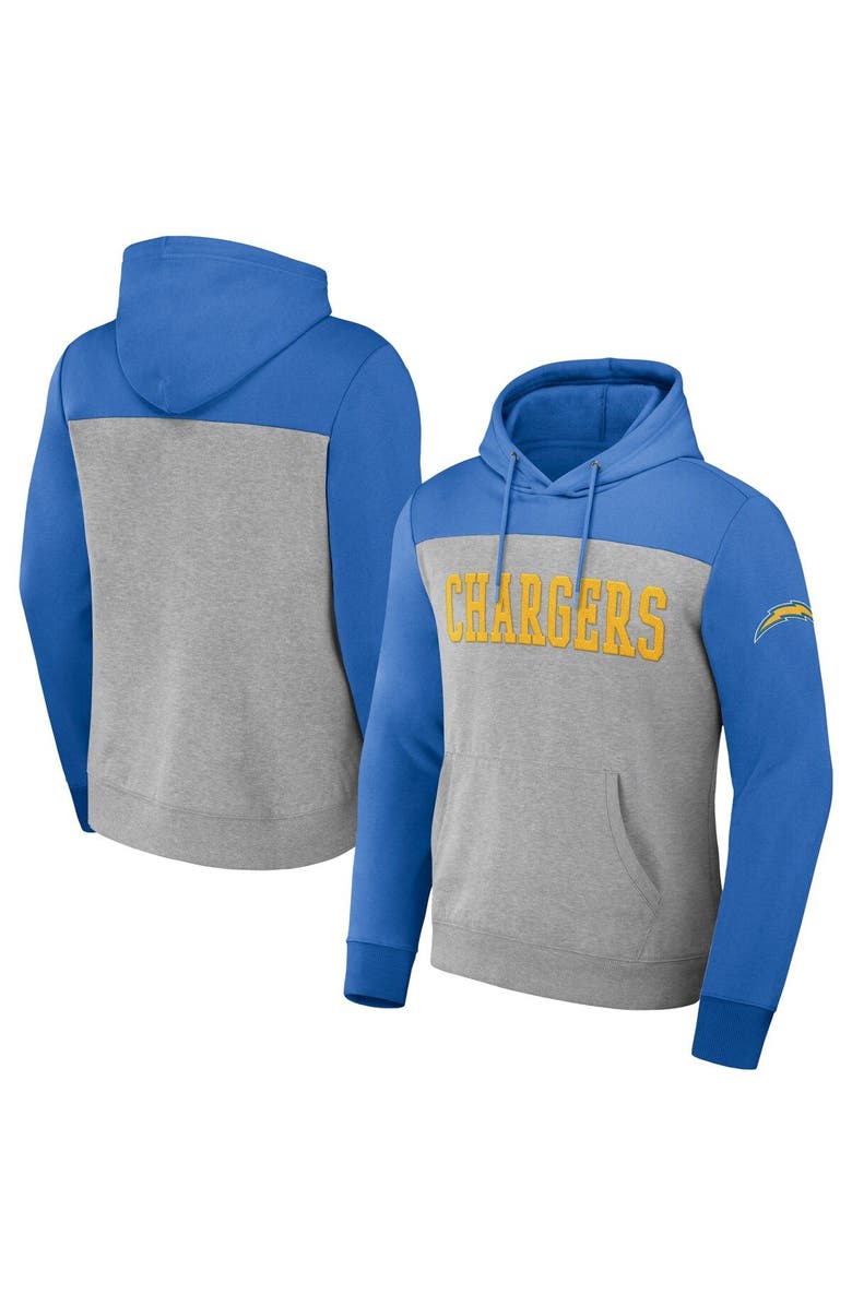 NFL X DARIUS RUCKER Men's NFL x Darius Rucker Collection by Fanatics Heather Gray Los Angeles Chargers Color Blocked Pullover Hoodie, Main, color, Heather Gray