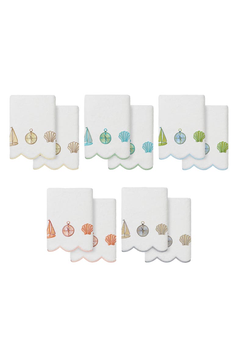 Sea Joy Scallop Pack of 2 Hand Towels, Alternate, color, WHITE/ GREEN