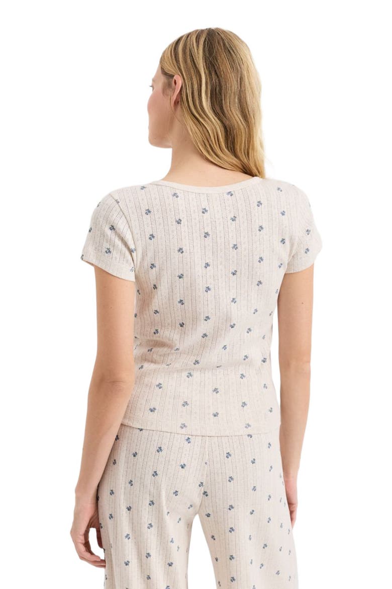 Organic Cotton Pointelle Scoop Neck Tee, Alternate, color, Cream Heather Ditsy Floral