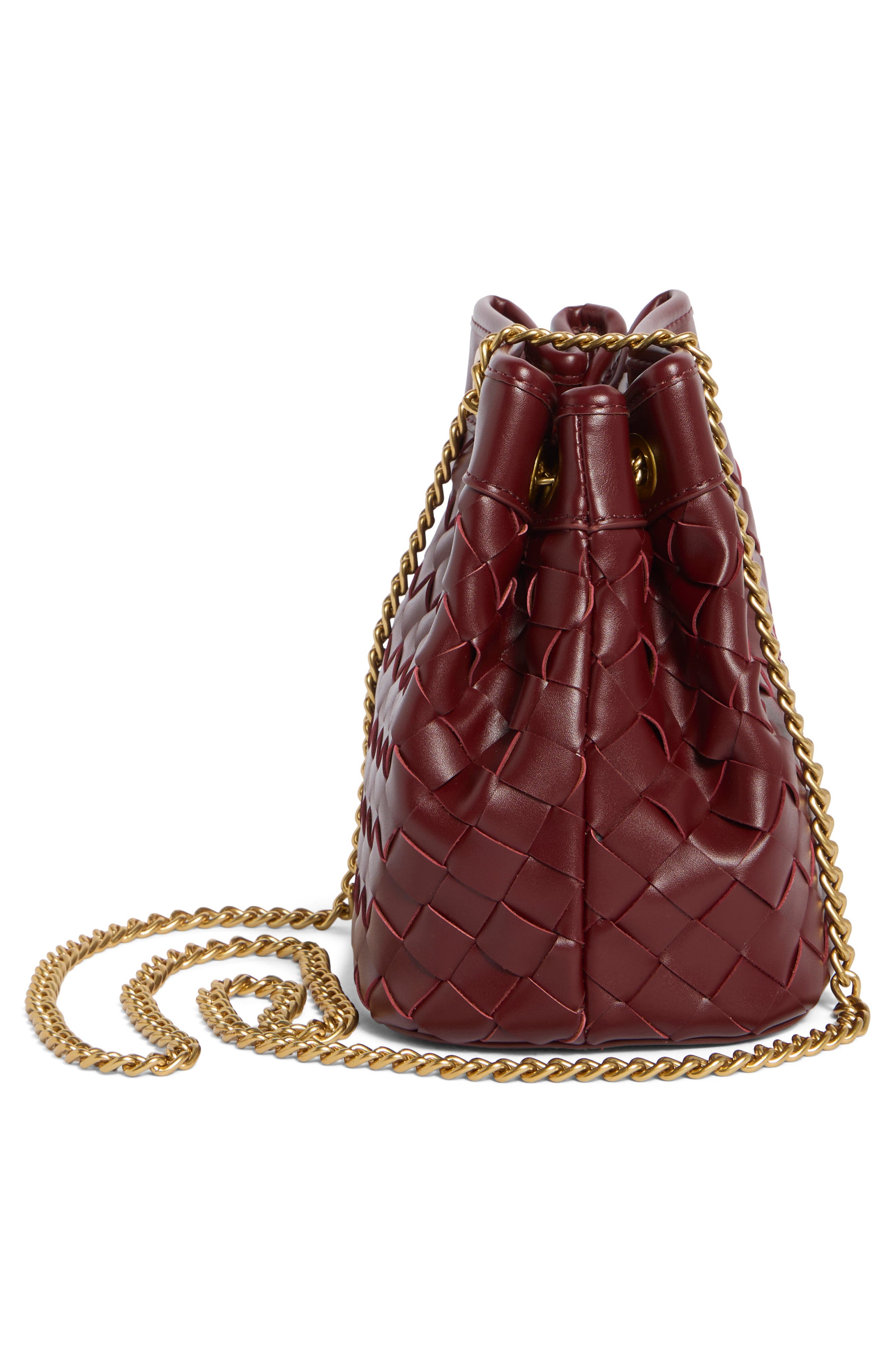 Yara Woven Faux Leather Bucket Bag, Alternate, color, BURGUNDY
