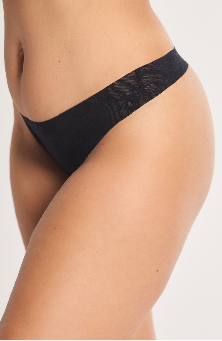 SAVAGE X FENTY No-Show Lace Thong, Alternate, color, Black Caviar