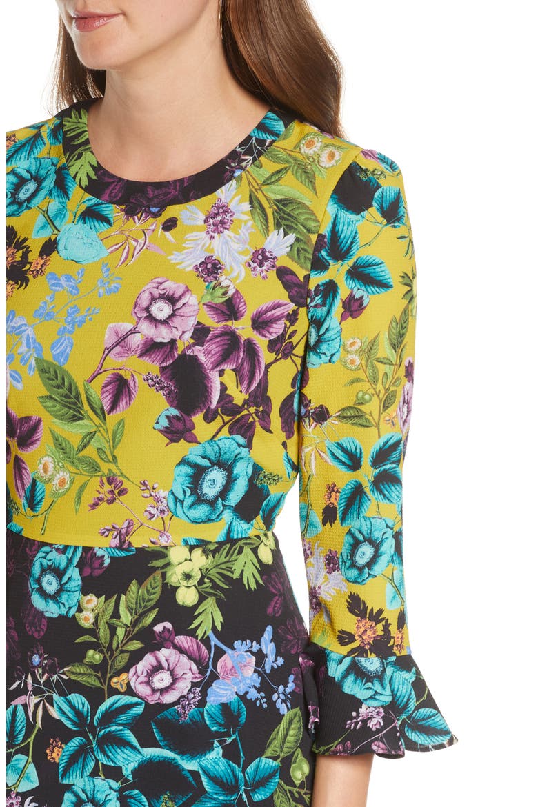 Floral Colorblock Midi Dress, Alternate, color, YELLOW