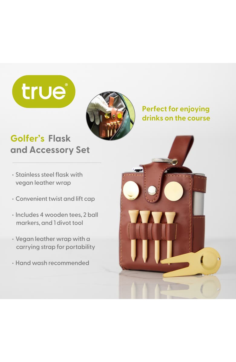 true Golfer's Flask and Accessory Set, Alternate, color, Brown