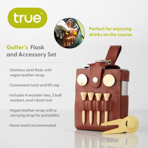 True Golfer's Flask And Accessory Set In Brown