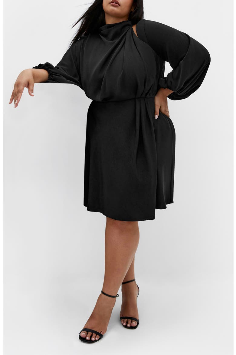 Jaylee Shoulder Cutout Long Sleeve Dress, Main, color, BLACK