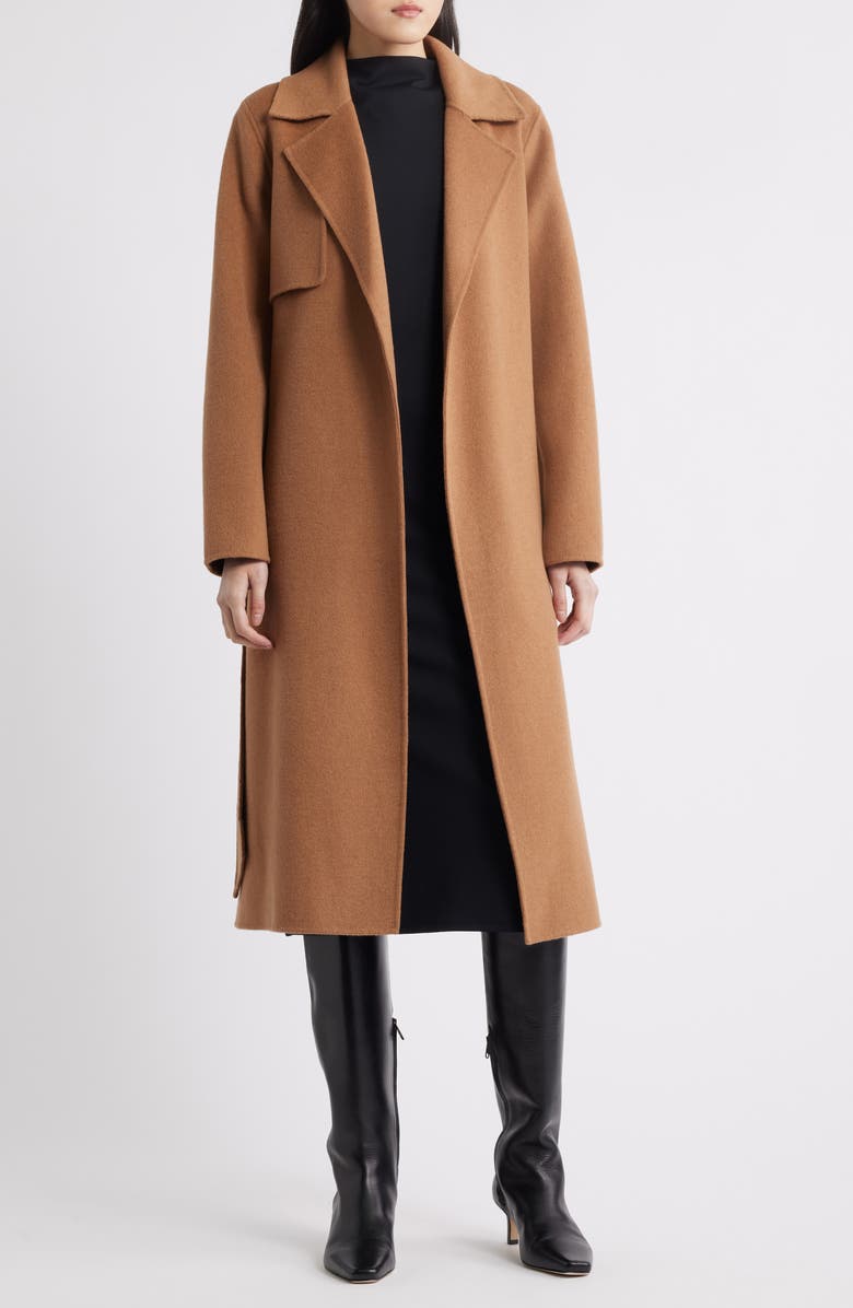 BCBGMAXAZRIA Houndstooth Double Face Belted Coat, Alternate, color, Camel