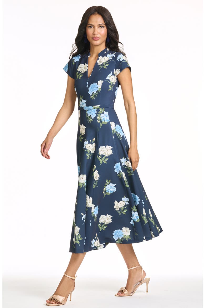 Jasmeen Floral Midi Dress, Alternate, color, MARITIME CORSAGE