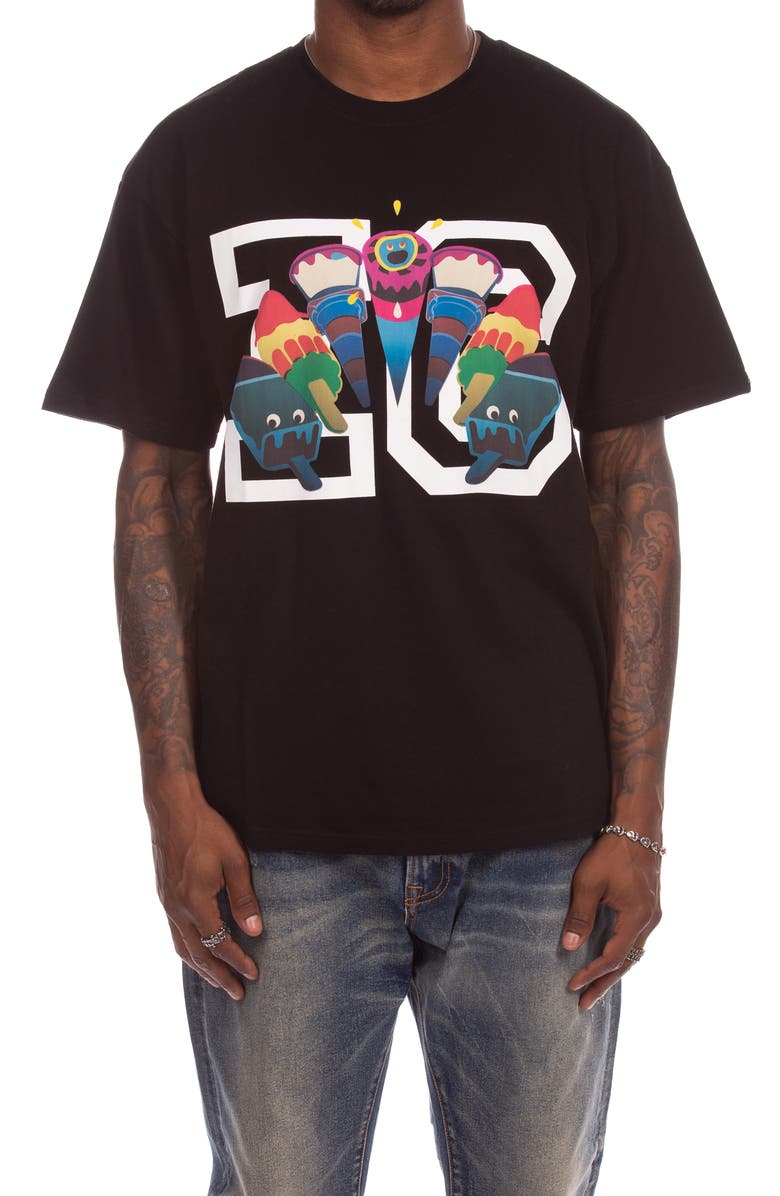 ICECREAM Friends Cotton Graphic T-Shirt, Main, color, Black