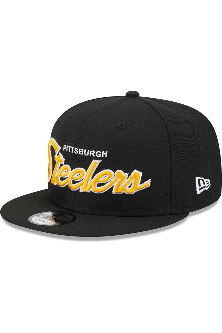 Men's New Era Black Pittsburgh Steelers Main Script 9FIFTY Snapback Hat, Alternate, color, Black