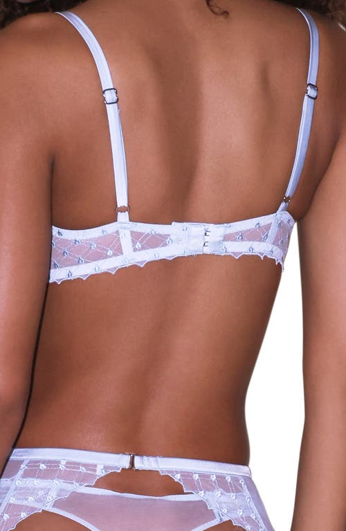 Fleur Du Mal Love Lock Embroidered Underwire Balconette Bra In Forget Me Not