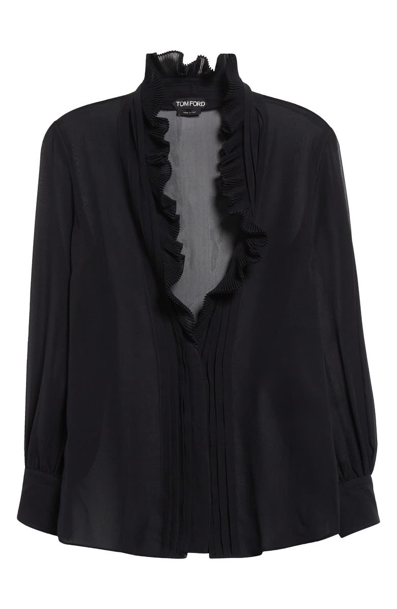 TOM FORD Ruffle Silk Georgette Tuxedo Shirt, Alternate, color,