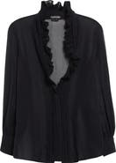 TOM FORD Ruffle Silk Georgette Tuxedo Shirt