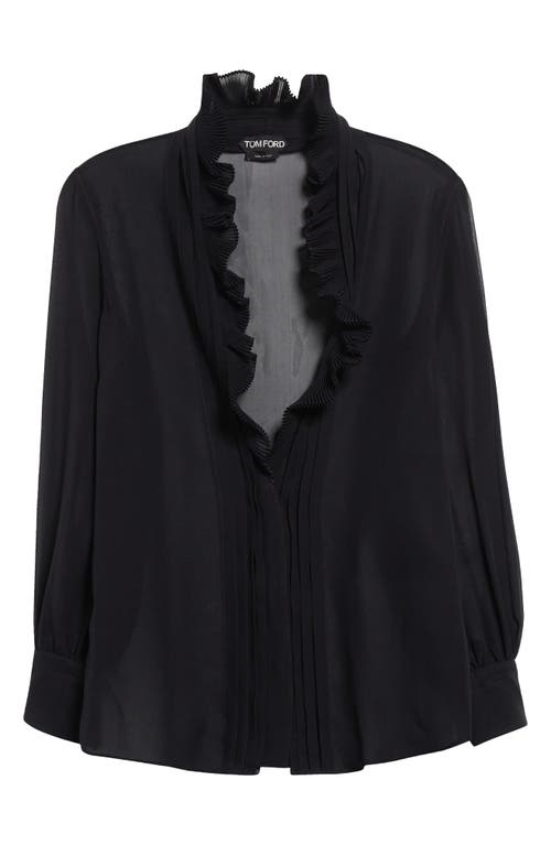 Tom Ford Ruffle Silk Georgette Tuxedo Shirt In Black