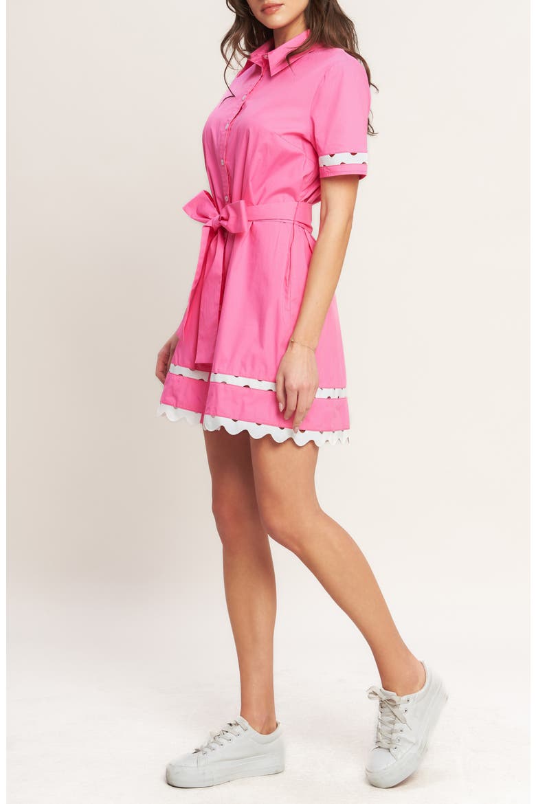Wavy Fringe Trim Cotton Shirtdress, Alternate, color, PINK