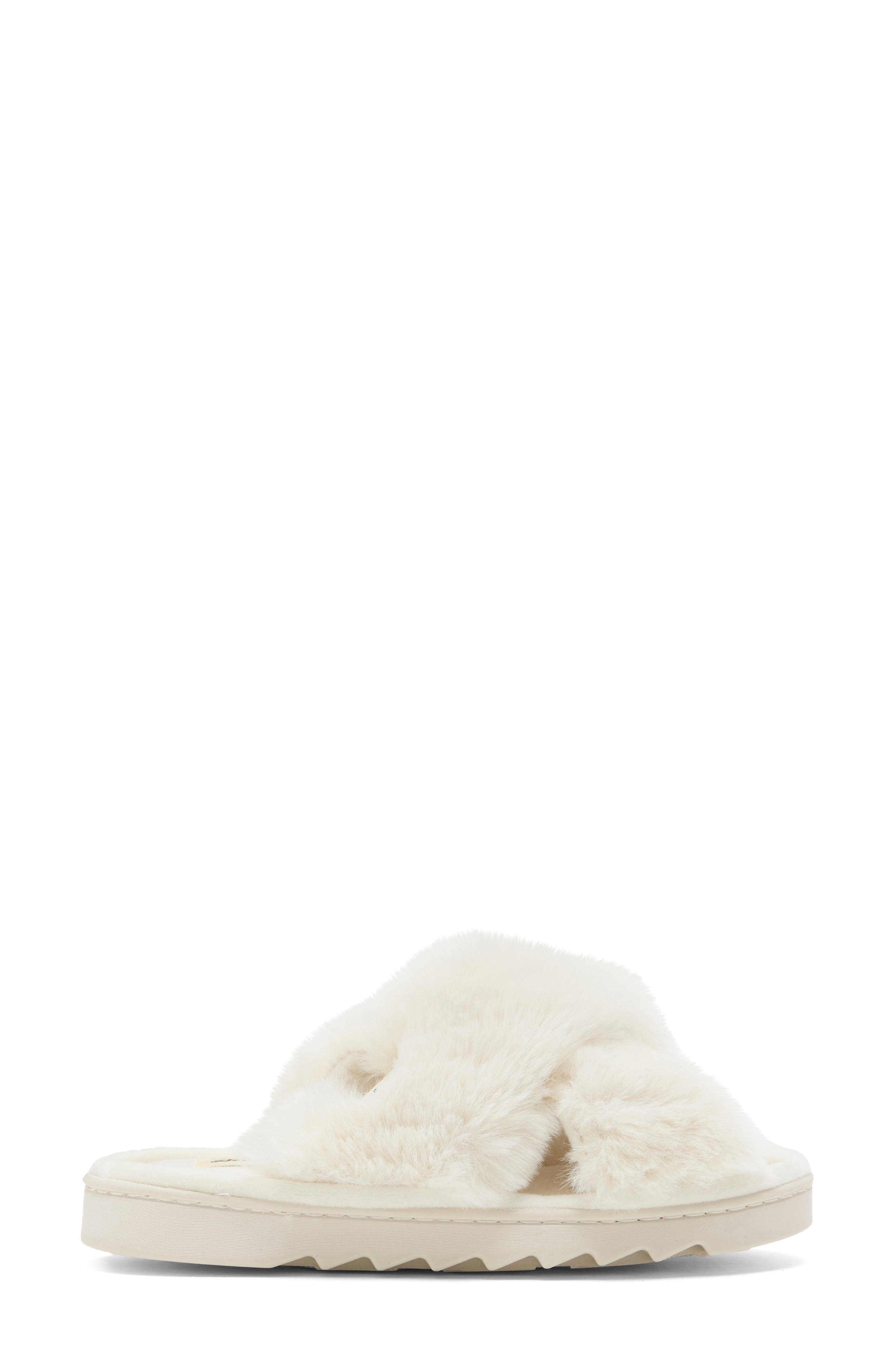 Diana Faux Fur Crossband Slide Slipper, Alternate, color, MUSLIN