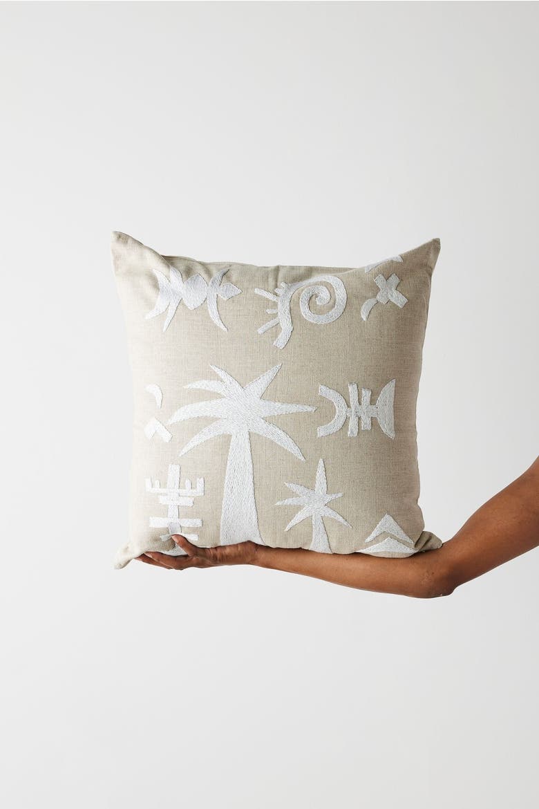 Keiskamma Natural White Linen & Silk Embroidered Throw Pillow - Cover Only, Main, color, White Linen