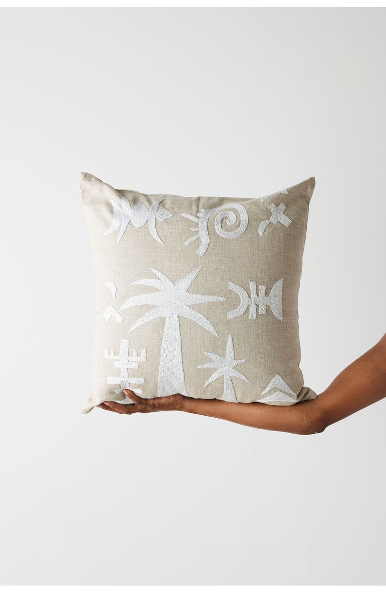 kanju Interiors Keiskamma Natural White Linen & Silk Embroidered Throw Pillow - Cover Only, Main, color, White Linen