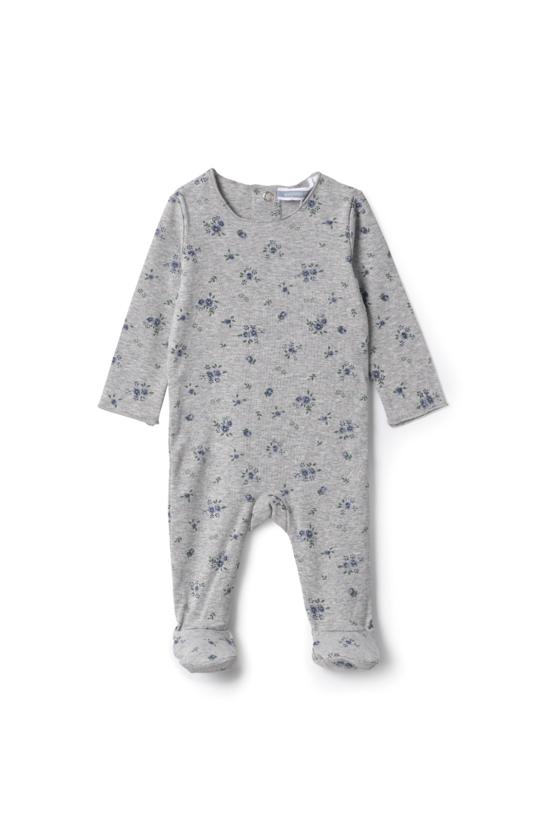 Floral Print Cotton Spandex Center Back Snap Romper, Main, color, Grey Mix