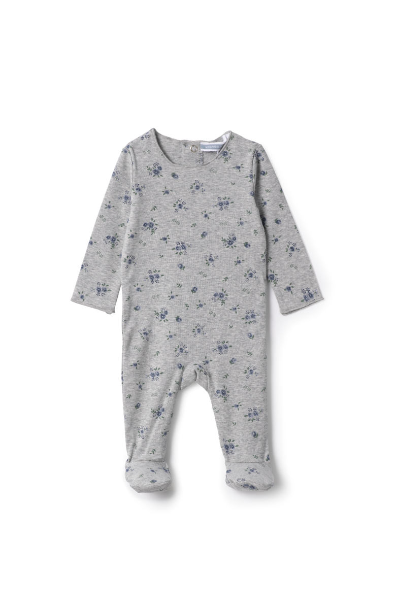Whipped Cocoa Floral Print Cotton Spandex Center Back Snap Romper, Main, color, Grey Mix