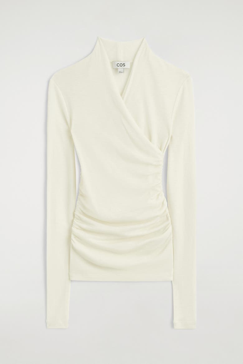 Wrap-over Merino Wool Top, Alternate, color, CREAM