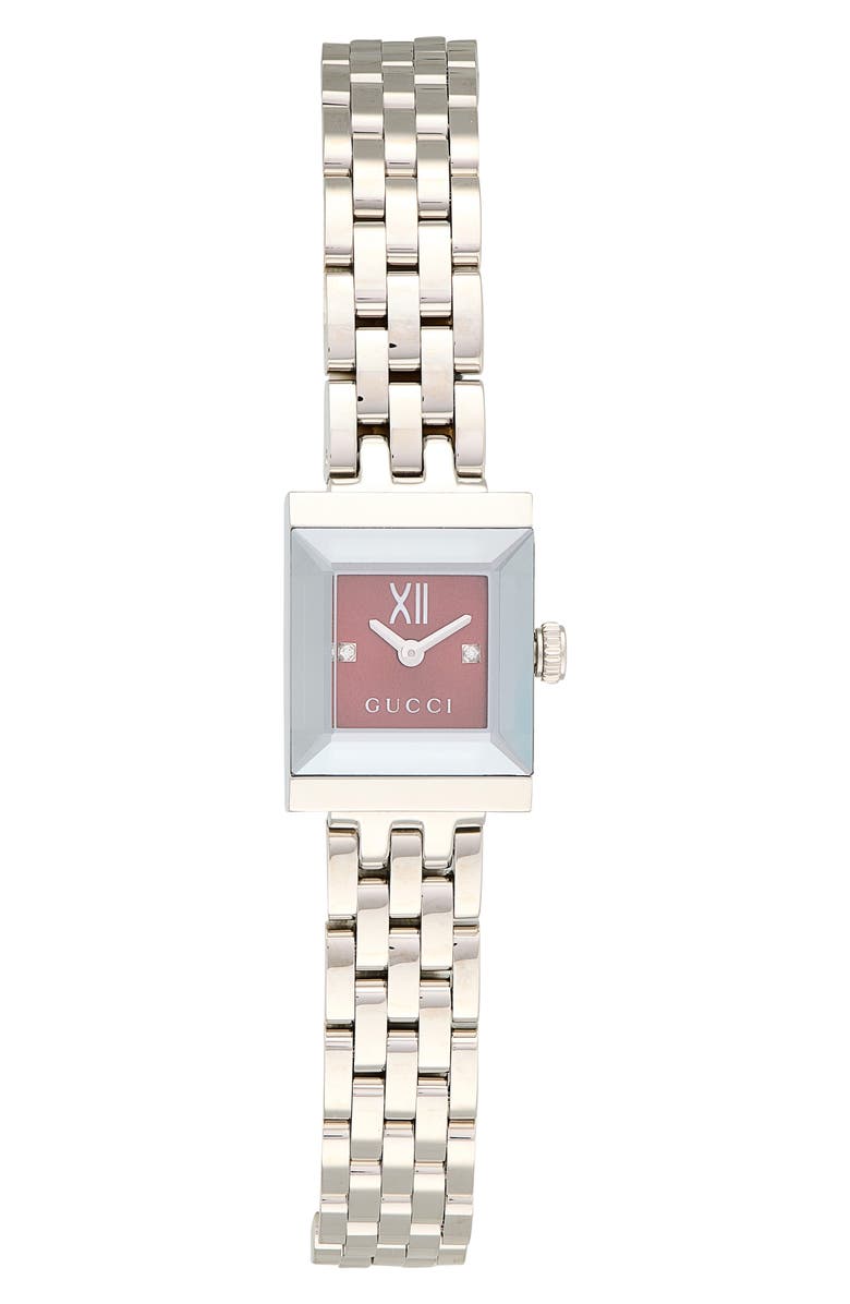 Gucci G-Frame Pink Dial Square Bracelet Watch, 14mm x 18mm, Main, color, 
