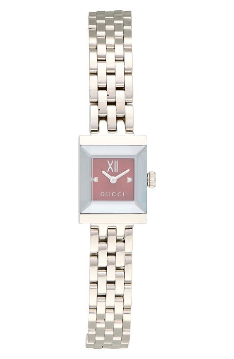 G-Frame Pink Dial Square Bracelet Watch, 14mm x 18mm