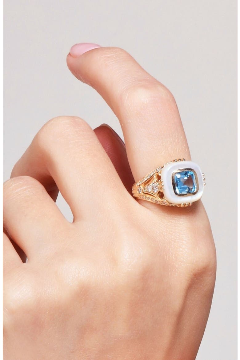 Blue Topaz Pearl Ring, Alternate, color, Blue Topaz
