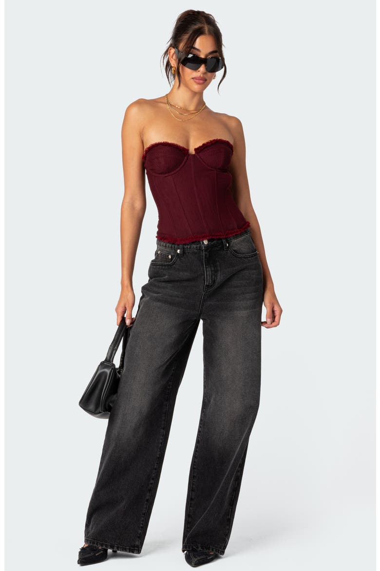 Deirdre Lace-Up Strapless Mesh Corset Top, Alternate, color, BURGUNDY