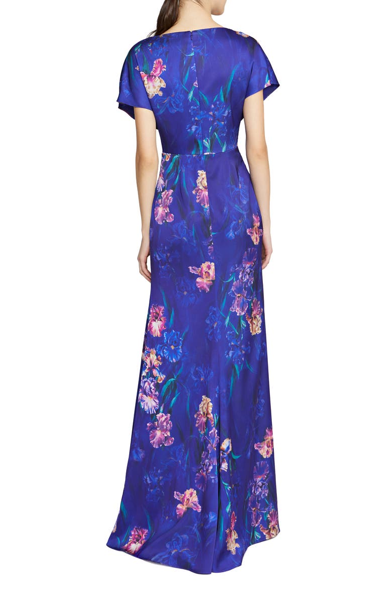 Theia Angelina Floral Print Faux Wrap Gown, Alternate, color, 