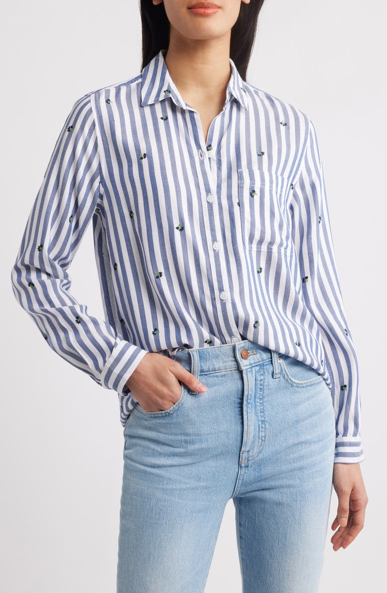 beachlunchlounge Kaylee Heart Stripe Long Sleeve Button-Up Shirt, Main, color, Aster Field