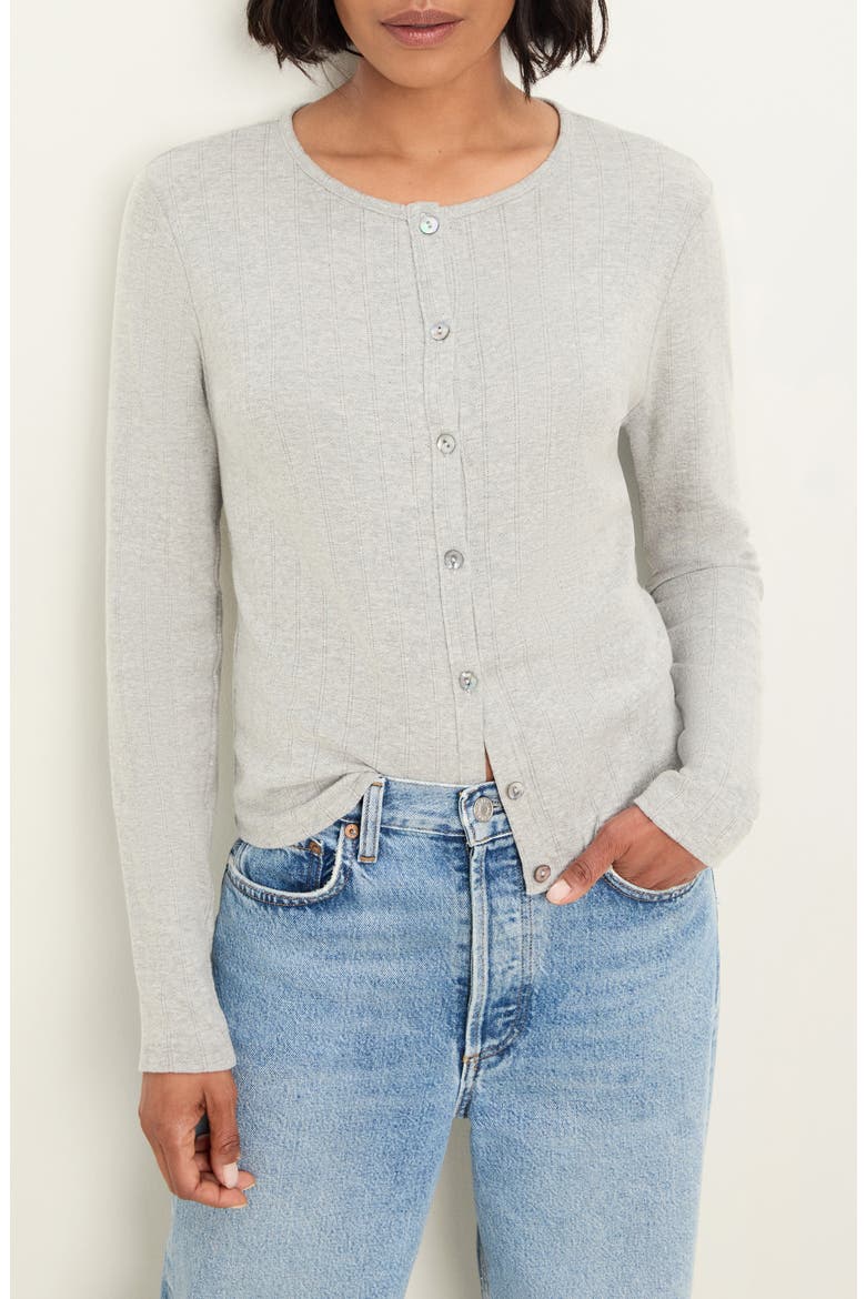 Mackenzie Pointelle Cardigan, Alternate, color, HEATHER GREY