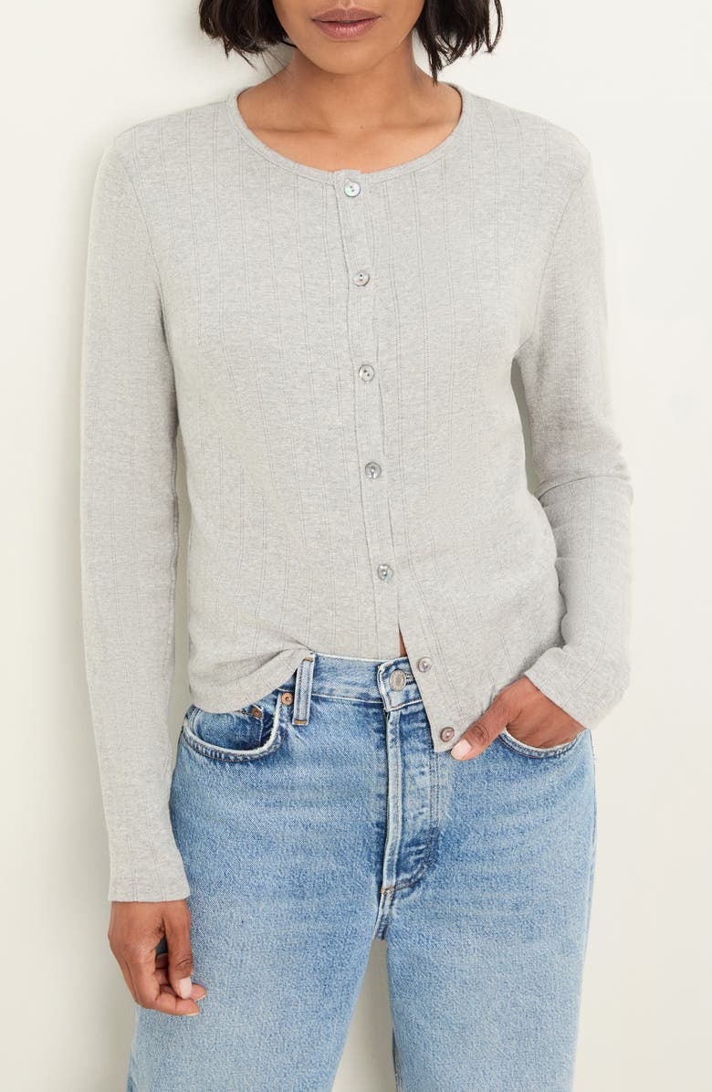 Michael Stars Mackenzie Pointelle Cardigan, Alternate, color, Heather Grey