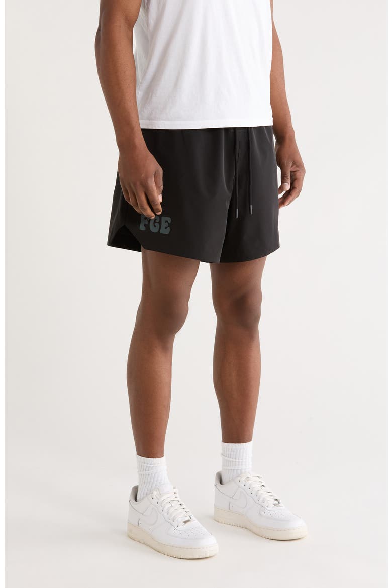 Logo Graphic Drawstring Gym Shorts, Alternate, color, VINTAGE BLACK