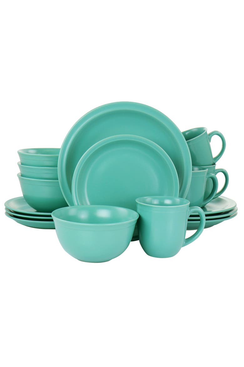 16 Piece Siam Stoneware Dinnerware Set, Main, color, Green