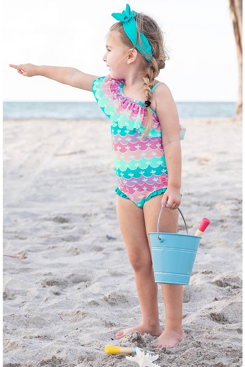 Kids' Mermaid One-Shoulder One-Piece Swimsuit, Alternate, color, BLUE