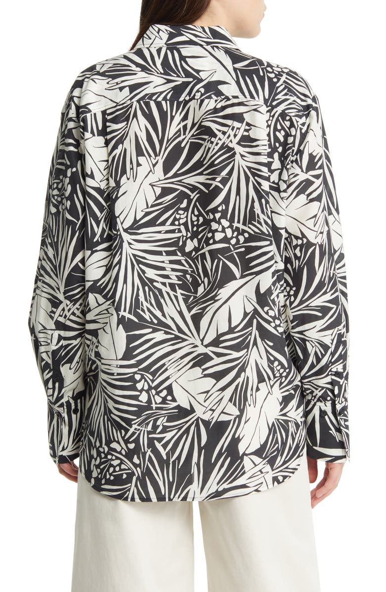 FRAME The Oversize Palm Print Cotton & Silk Button-Up Shirt, Alternate, color, Noir Multi