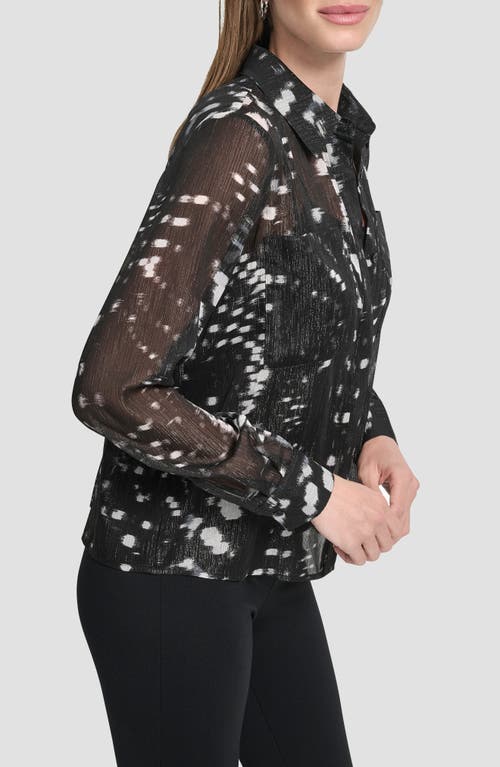 Dkny Shine Crinkle Chiffon Button-up Shirt In Multi