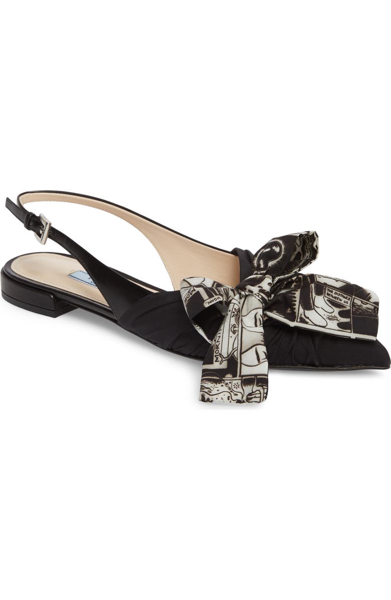 Prada Bow Pointy Toe Bow Flat, Main, color,