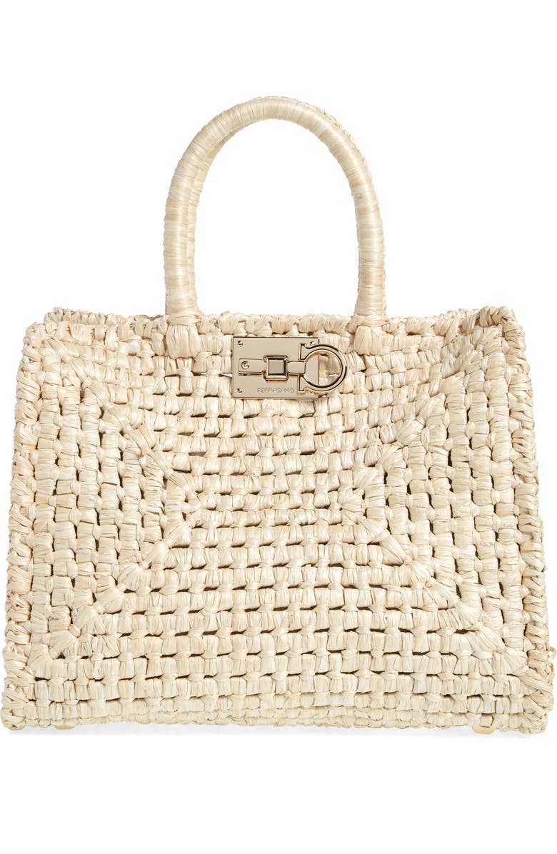 FERRAGAMO Large Raffia Tote, Main, color,