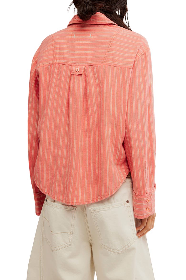 Laurel Linen Blend Button-Up Shirt, Alternate, color, CINNAMON COMBO