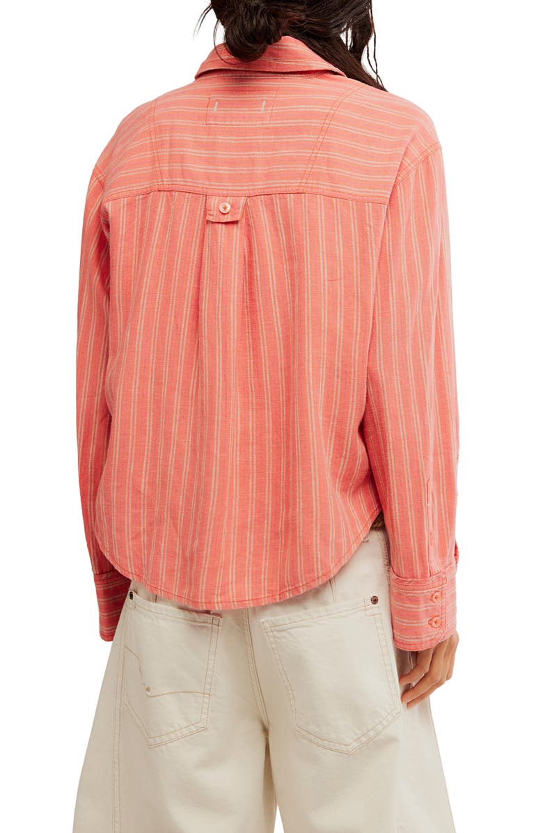 Free People Laurel Linen Blend Button-Up Shirt, Alternate, color, Cinnamon Combo